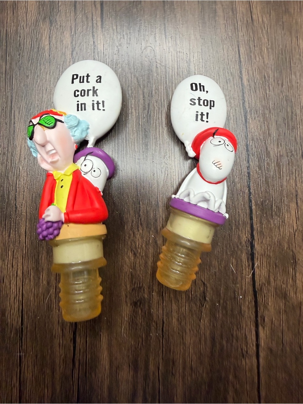 Vintage HALLMARK MAXINE Wine Corks Stoppers (2) J.W. WAGNER "PUT A CORK IN IT"
